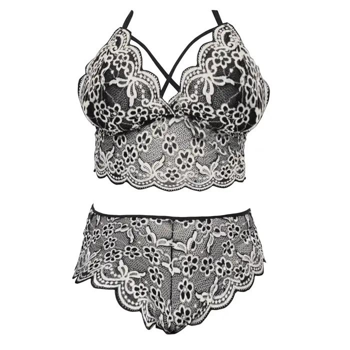 Grande taille soutien-gorge 2 pièces ensembles Lingerie Sexy femmes dentelle broderie soutien-gorge et slip ensembles sous-vêtements vêtements de nuit pyjamas ensemble exotique 4XL