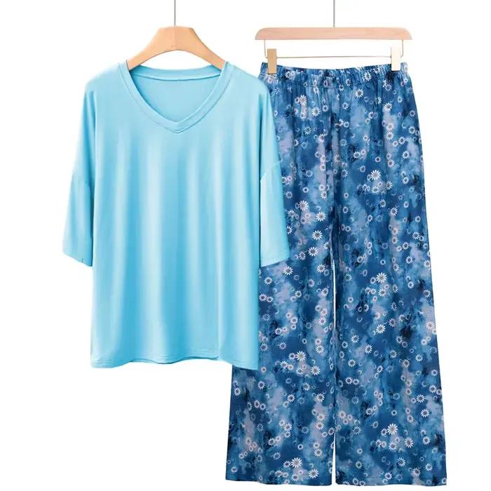 Ensemble de pyjamas imprimés neufs, vêtements décontractés en modal pour femmes, vêtements de maison, grande taille, pyjama confortable pour dormir, pyjamas pour femmes, vêtements de nuit