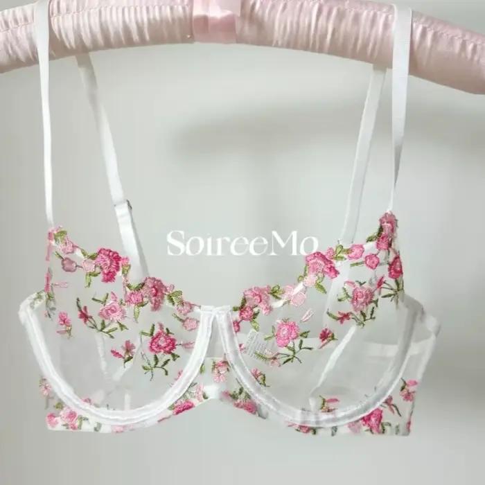 Ensemble de soutien-gorge en dentelle française élégante, broderie florale, Bralette en maille transparente avec fils doux pour gros seins, Lingerie de luxe, tailles britanniques, tendance