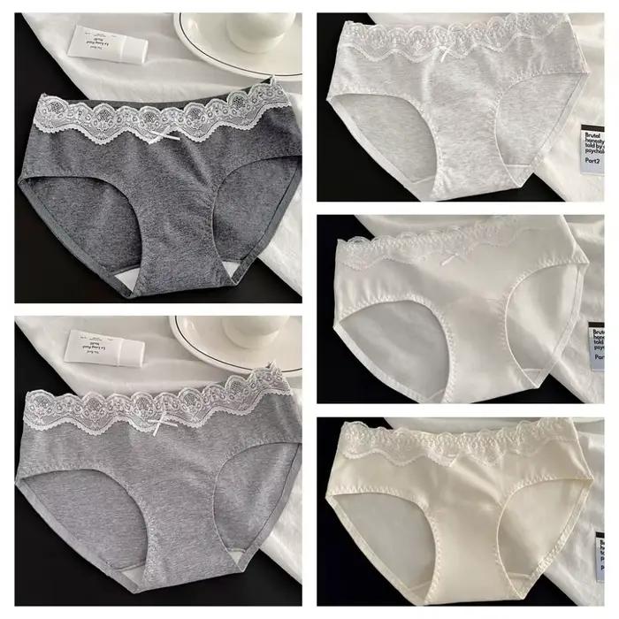 Culottes en coton à nœud et dentelle, taille mi-haute, transparentes, pour femmes, douces, sans couture, à dentelle florale, printemps-été