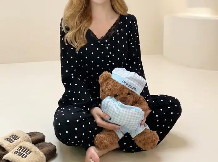 Pyjama féminine en polyester solide, basiques, col rond, longueur cheville, confortable, élégante, pour femme, occasions spéciales, nuits paisibles