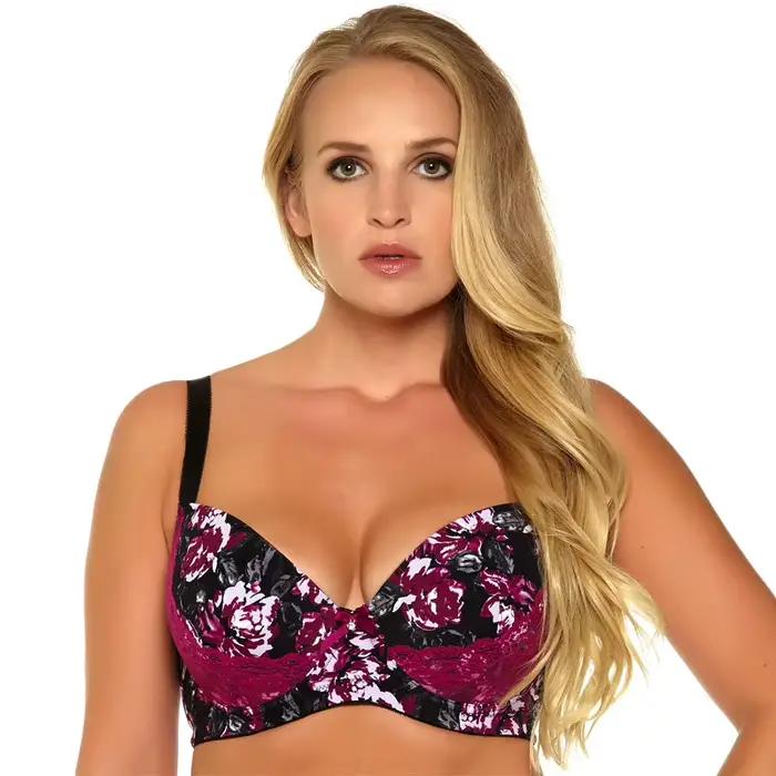 Soutien-gorge pour femmes, sous-vêtements, grande poitrine, Push Up, Sexy, dentelle, imprimé, Lingerie, coupe 3/4, grande taille 32-46, D-DD-DDD-E-F-G