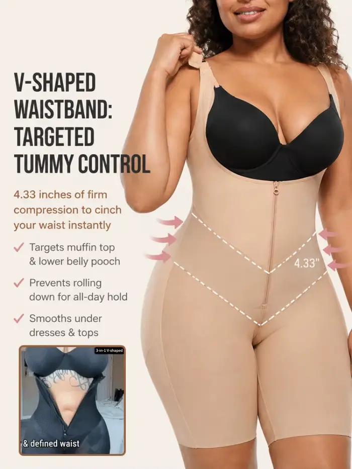 Gaine amincissante taille haute pour femme, effet ventre plat, rehausseur de fesses, serre-taille, fermeture éclair, bretelles réglables