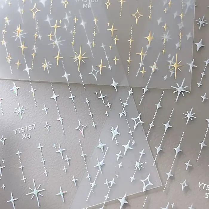 Zlaté a strieborné Starlight Laser trblietavé hviezdy bronzujúce kamienky úľava Nail Art dekorácie nálepky manikúra