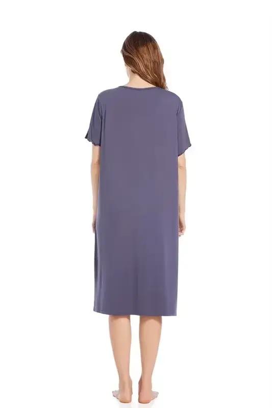 Robe de nuit d'été Sexy à manches courtes, avec boutons, mi-longue, confortable, lisse, en Viscose, vêtements de maison pour femmes