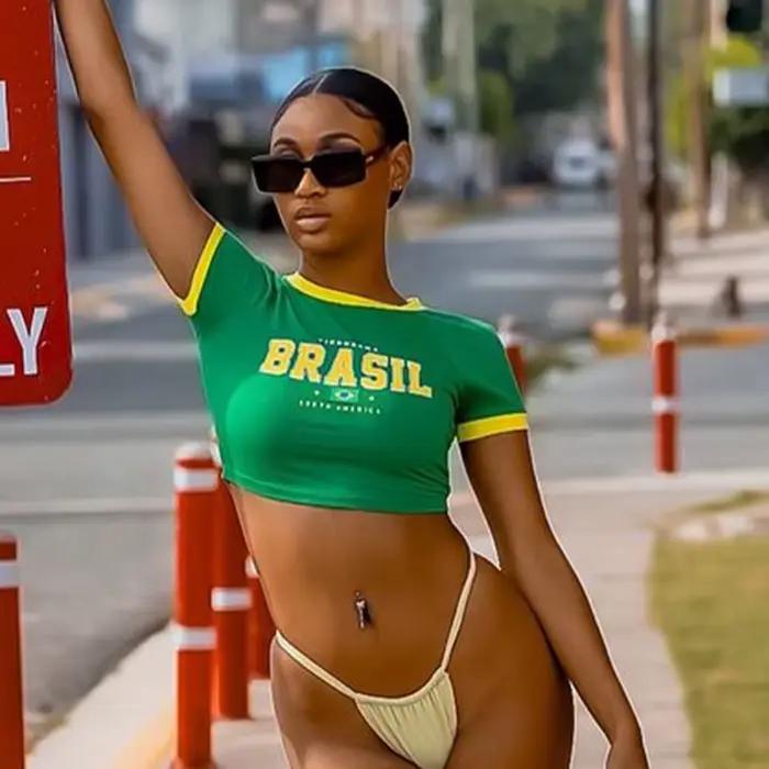 Sexy voľné tričko pre ženy s potlačou 'Brasil'