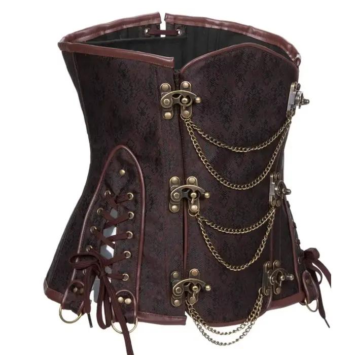 Hnedý Steampunk korzet pod prsia pre ženy
