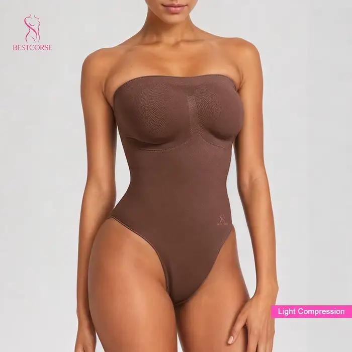 Body gainant femme string corset sans bretelles, gaine body sculptant gainant ventre pla sans coutures, effet ventre plat, une pièce bodysuit pour sous les robes pour femmes.