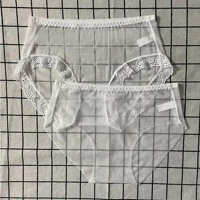 Sous-vêtements transparents culottes femmes couleur unie Sexy sans couture Perspective maille slips Ultra-mince grande taille M-3XL