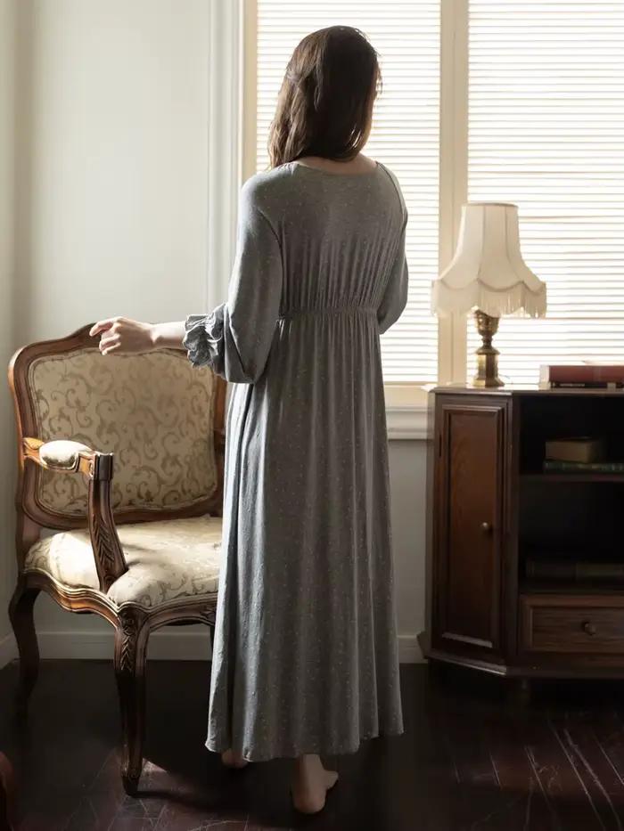 Belamimi – chemise de nuit Sexy de Style français pour femmes, avec coussinet de poitrine, manches longues, pyjama confortable en coton Modal pour vêtements de maison