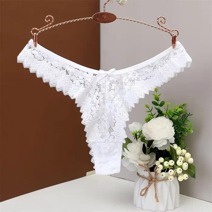 3 PC livraison gratuite Sexy T dos femme string culotte taille moyenne dentelle culotte sous-vêtements transparents "forme de V" filles culotte érotique