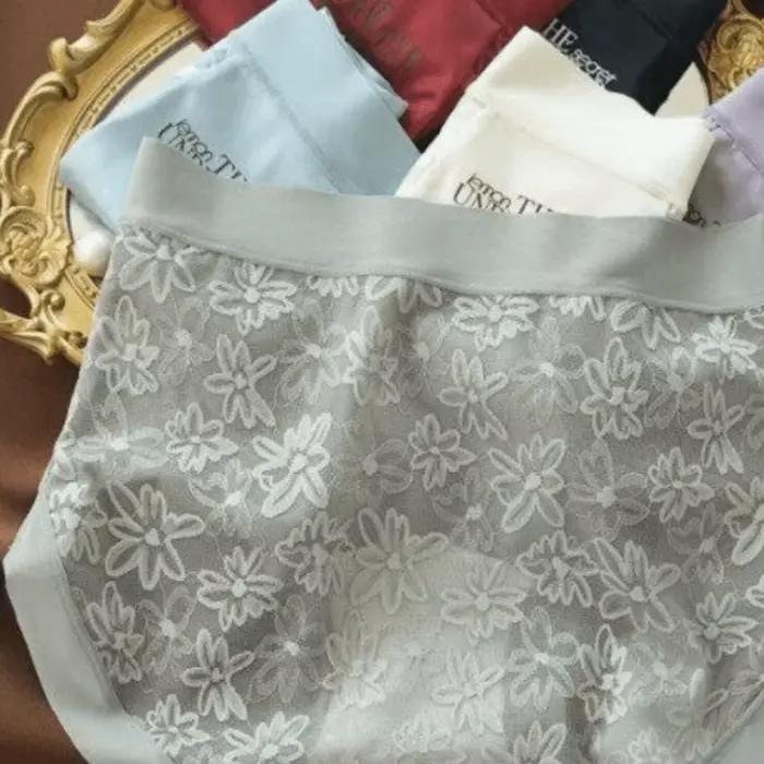 Culottes en dentelle style français, transparentes, patchwork, en satin de soie, taille basse, en maille, sous-vêtements pour femmes, cadeaux