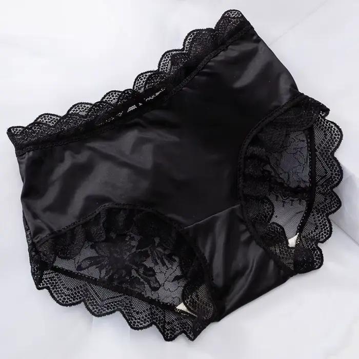 Culottes en dentelle florale transparente pour femme, sous-vêtements féminins fins en soie glacée à volants, pour usage quotidien
