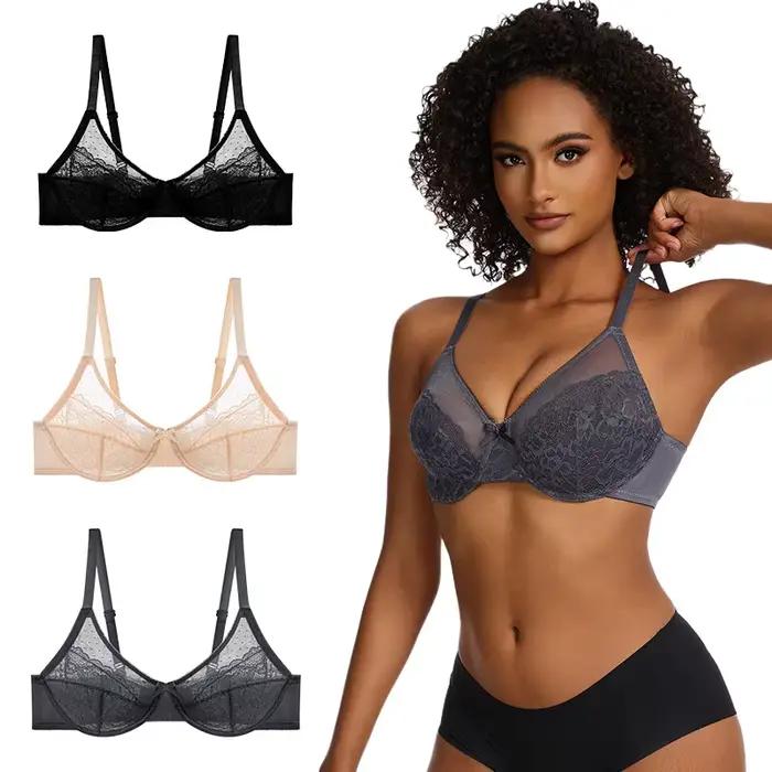 Soutien-gorge minimiseur grande taille à armatures, couverture complète, non rembourré, dentelle florale, soutien de levage, Anti-affaissement, confortable, doux, français, pour femmes