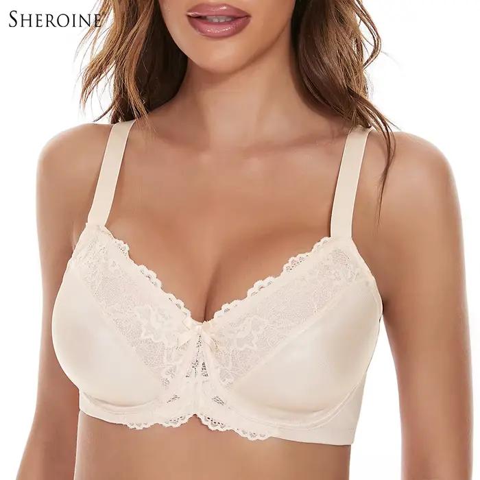 Sheroine Soutien-gorge minimiseur en dentelle florale pour femme, couverture complète, sans doublure, non rembourré, pour un confort et un soutien quotidiens