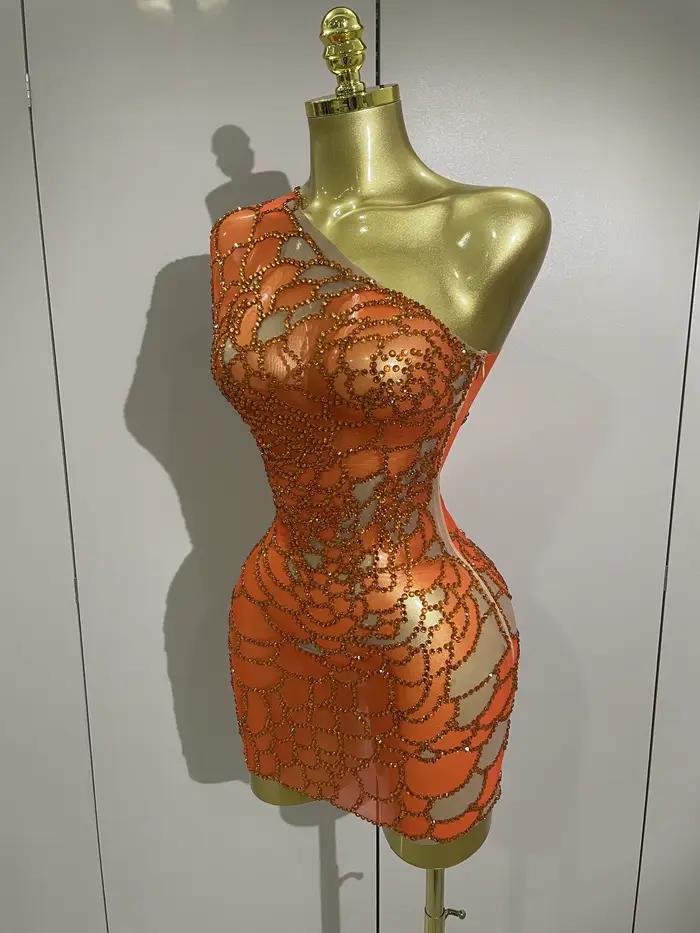 Ženská trblietavá šaty s kamienkami Sexy jednoramenné Kultúrne