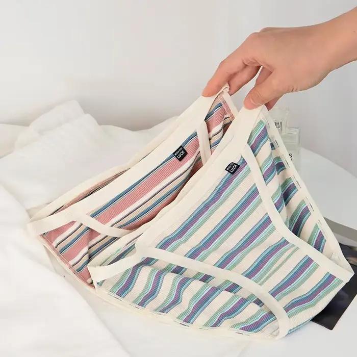 Culotte de Style Marine en Coton pour Fille, à Rayures Colorées, Lingerie Sexy, Très Extensible, à la Mode
