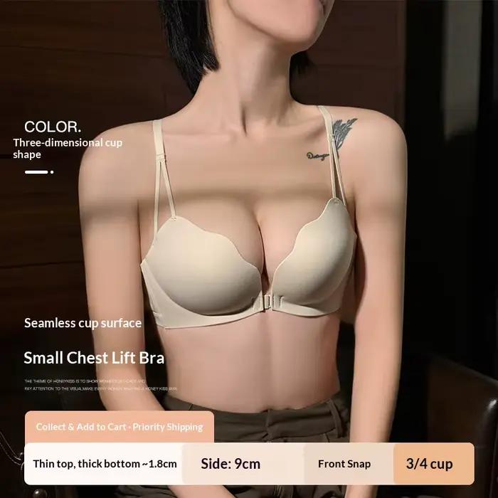 Soutien-gorge dos nu à fermeture avant pour femme : petite taille, push-up, liftant, sans couture, sans armatures, respirant et confortable