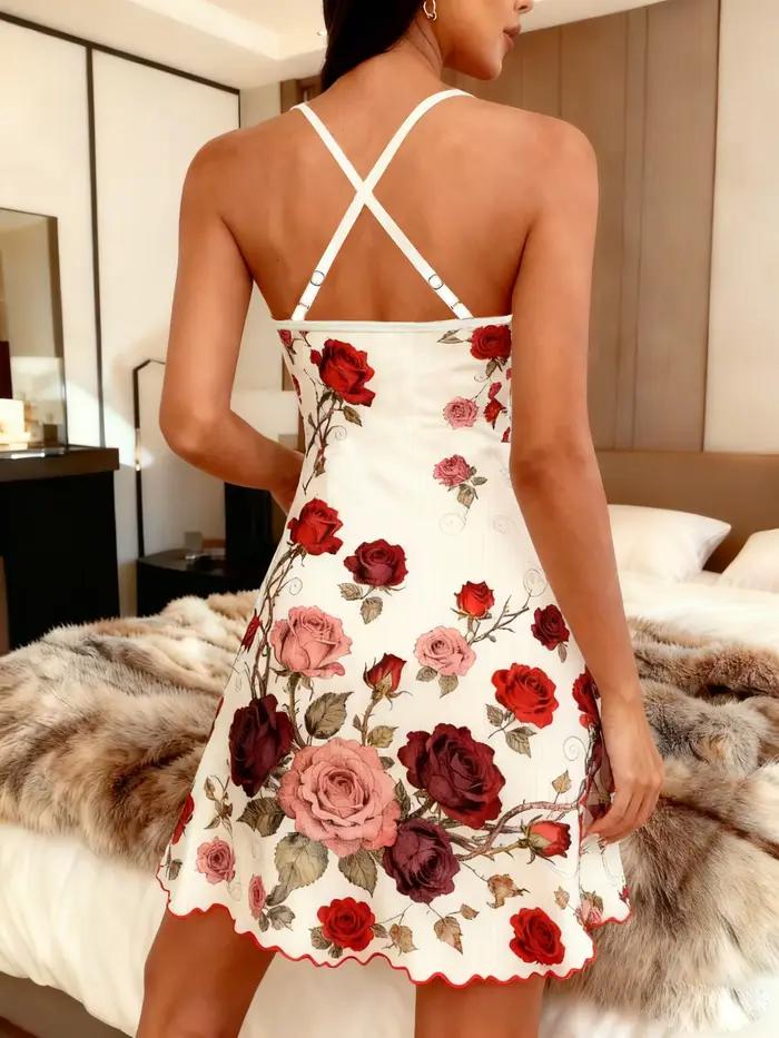Chemise de nuit pour femme, imprimé numérique floral vintage motif vigne de roses, douce pour la peau et lavable en machine