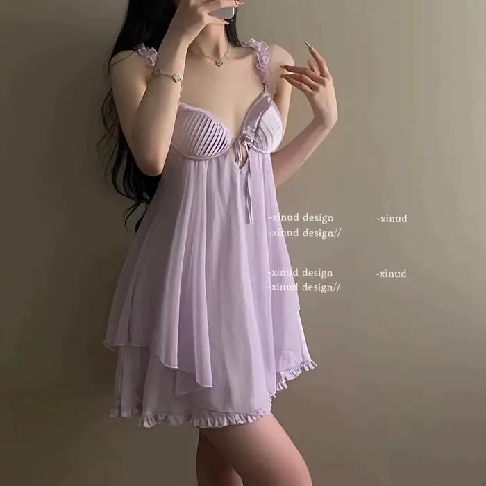 Sexi čipkované pyžamo s volánmi pre ženy