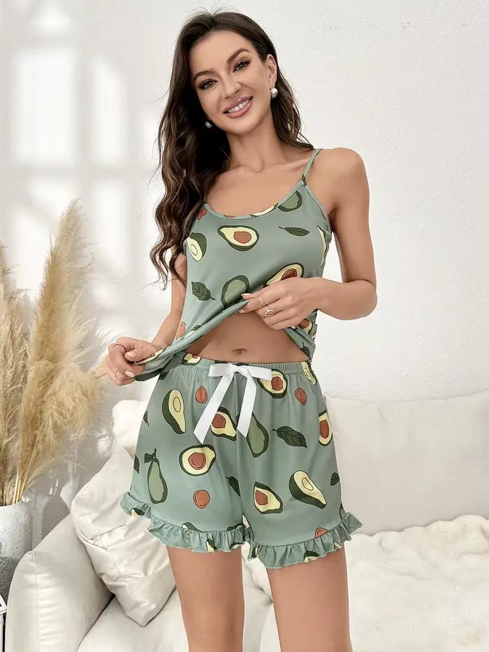 Pyjama deux pièces pour femmes, ensemble haut sans manche et short, motif papillon, vêtements de maison décontractés