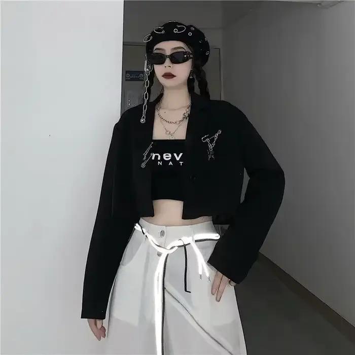 Skrátené sako pre ženy Dizajnér JONotched Hipsters S-3XL Mládež Jeseň Ulzzang Streetwear Osobnosť Tínedžeri Y2K