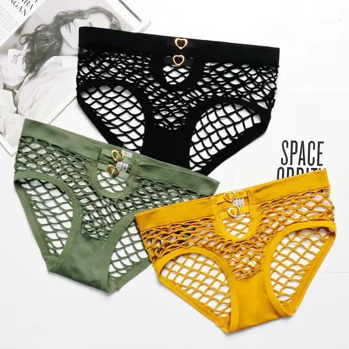 Résille évider culotte Sexy femmes élastique sous-vêtements respirants pour femme Lingerie intime maille pure slips dames string