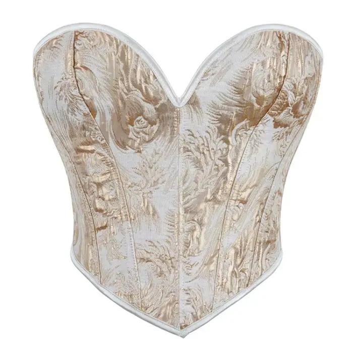 Corset court sexy pour femme, style médiéval vintage, imprimé floral, à lacets, bustier sculptant, pour torse court, noir et or, mode Korsett