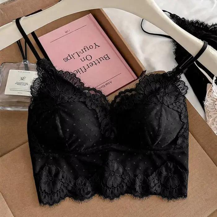 Nouveau soutien-gorge en dentelle française, style fin pour petites poitrines, avec fines bretelles, débardeur camisole, sans armatures, dos en maille