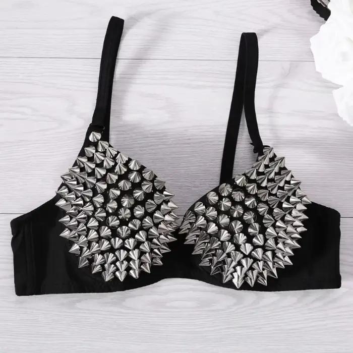 Módna Rivets Punk Rave Braletka Gotická Podprsenka Sexy Push Up Košíček Diskotéka Párty Bar Módne Horúce Podprsenky pre Ženy