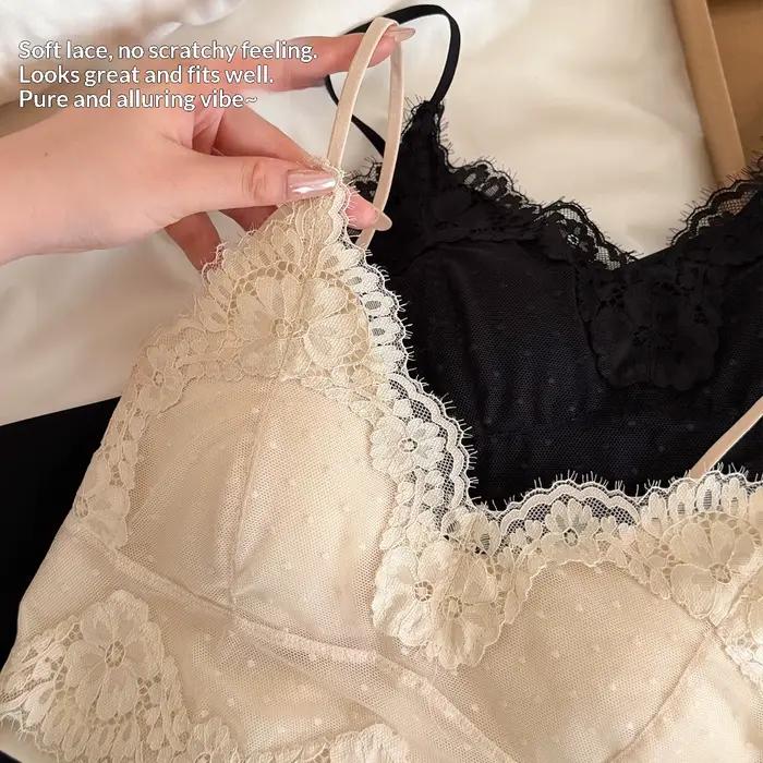 Nouveau soutien-gorge en dentelle française, style fin pour petites poitrines, avec fines bretelles, débardeur camisole, sans armatures, dos en maille
