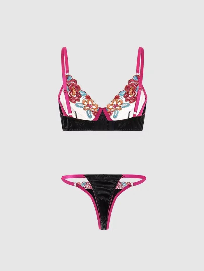 Ensemble soutien-gorge et culotte Belamimi en nylon et élasthanne avec motifs floraux pour femmes occasions quotidiennes