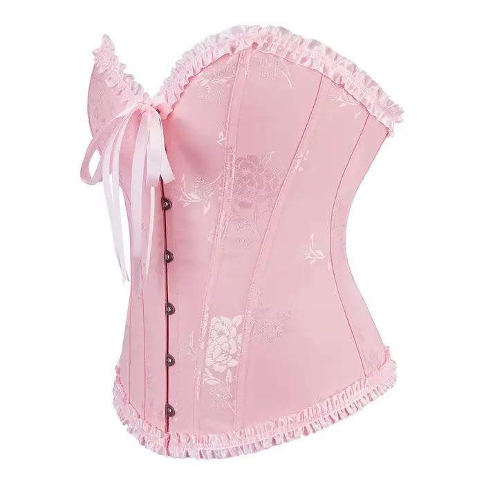Corset rose pour femmes, bustiers et corsets gothiques, corselet overbust, costume de spectacle d'Halloween, corsets à imprimé floral, haut à lacets