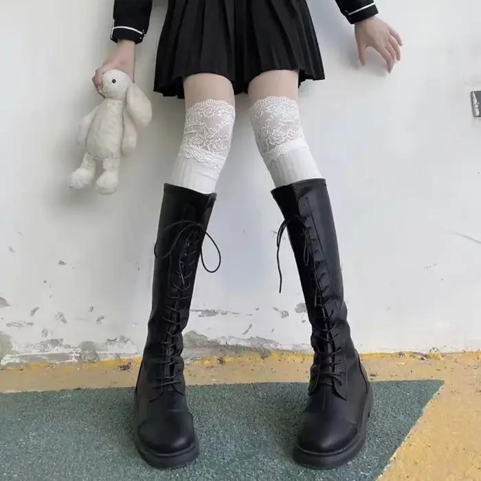 Coréen Sexy dentelle bas hauts femmes filles cuisse haute sur le genou bas Lolita dames filles bottes chaussettes чулки rsi킹