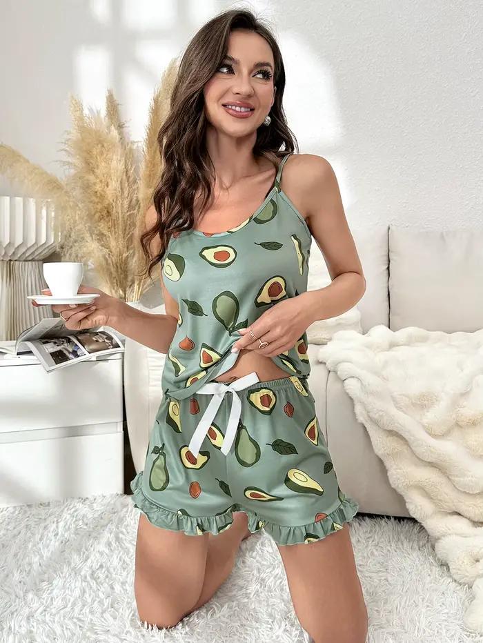Pyjama deux pièces pour femmes, ensemble haut sans manche et short, motif papillon, vêtements de maison décontractés