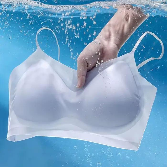 Soutien-gorge Ultra-fin et respirant en soie glacée pour femmes, Bustier, sous-vêtements sans couture, dos nu, gilet enveloppant, petite poitrine ensemble