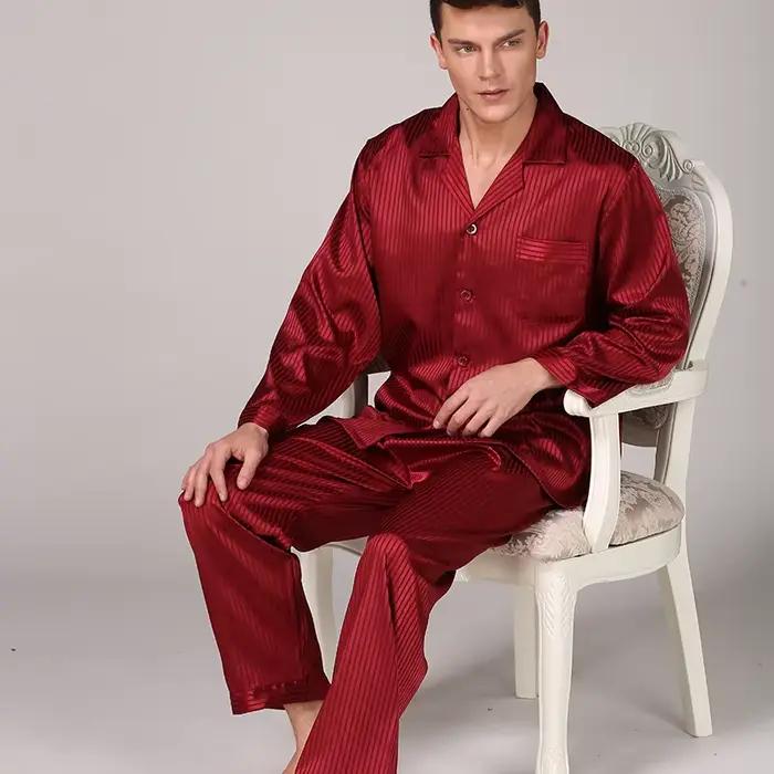 Vêtements de nuit hommes noir vêtements de nuit à manches longues pyjamas costume de couchage pour hommes vêtements de maison pyjamas en soie pour hommes vêtements de nuit hommes pyjama ensemble
