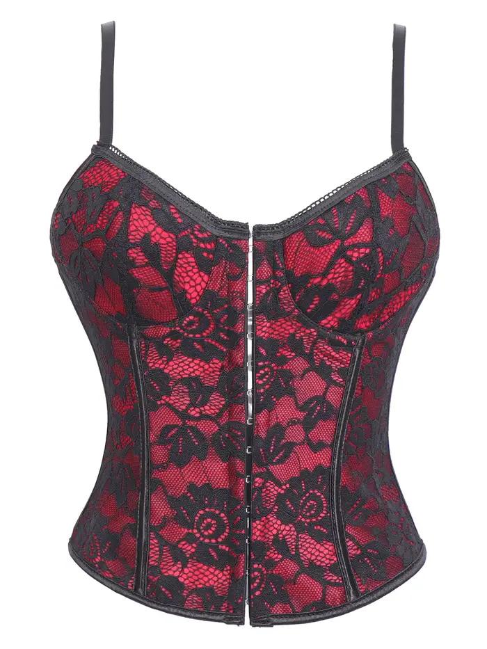Corset floral en dentelle pour femme, fermeture avant, bustier à lacets au dos, serre-taille sexy, gaine amincissante
