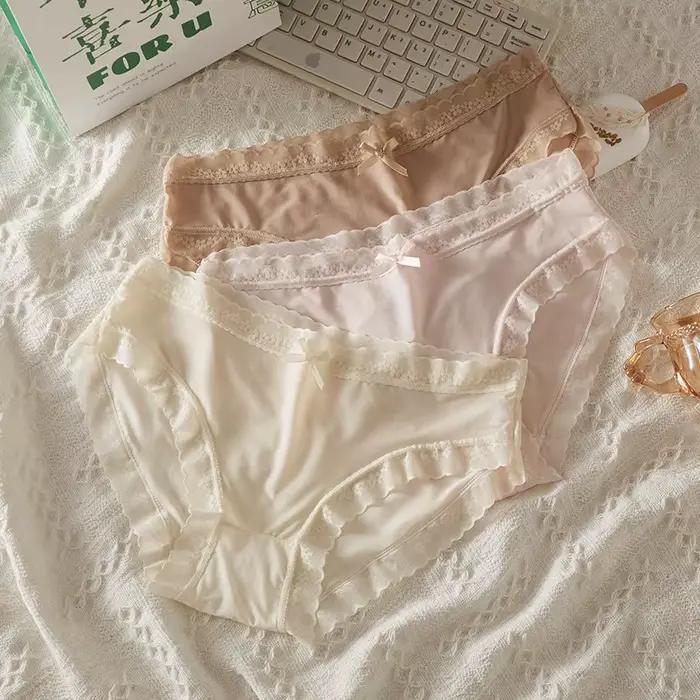 3-dielne dámske nízke nohavičky Sexy čipka rýchloschnúce slipy bezšvové jednofarebné tangá