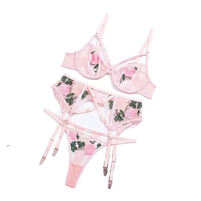 Tenues de lingerie brodées classiques, sous-vêtements sexy en dentelle, ensemble de soutien-gorge et string, non censuré, trois points, PerConsider7.0