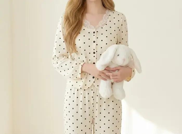 Pyjama féminine en polyester solide, basiques, col rond, longueur cheville, confortable, élégante, pour femme, occasions spéciales, nuits paisibles
