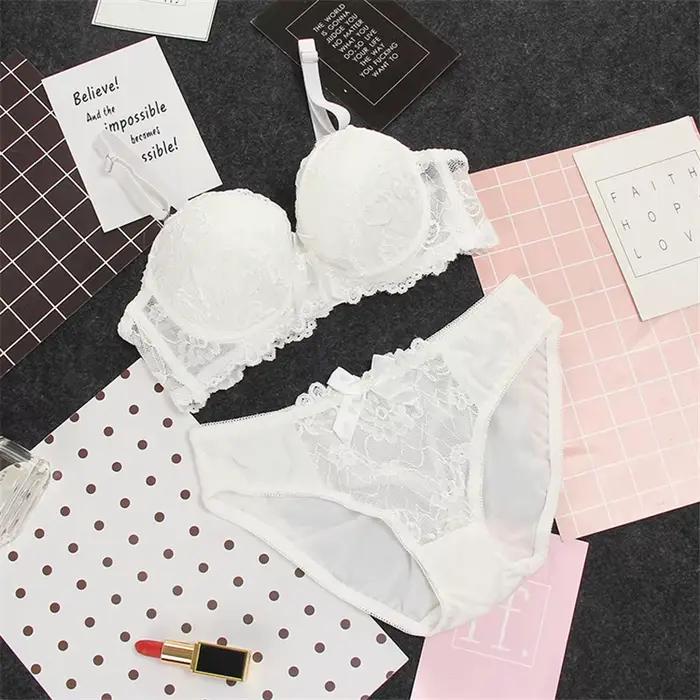 Soutien-gorge Push Up en dentelle et culotte, ensemble de soutien-gorge brodé pour femmes, grande taille, Lingerie en V profond, bonnet AB 70 75 80 85 pour sous-vêtements féminins