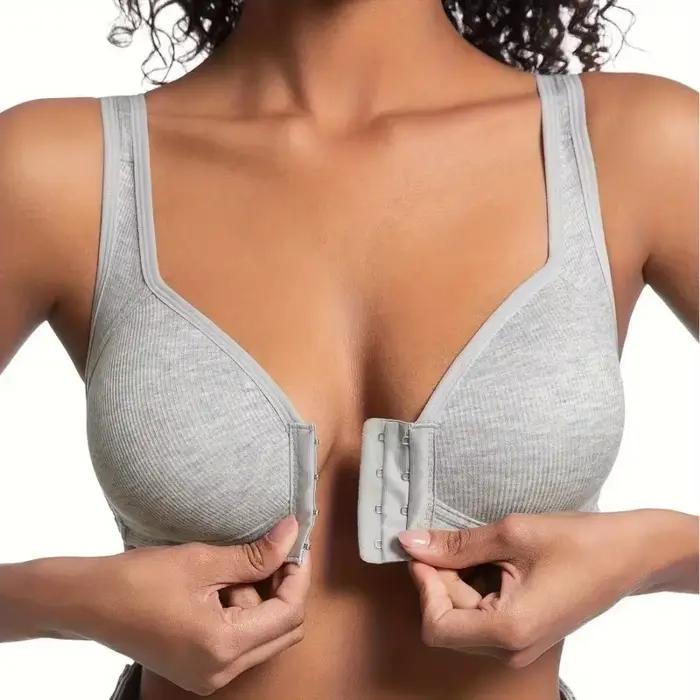Soutien-gorge pour femmes, fermeture frontale sans fil, couleur unie, couverture complète, bonnets fixes, plus considéré pour les personnes d'âge moyen et les personnes âgées individuelles