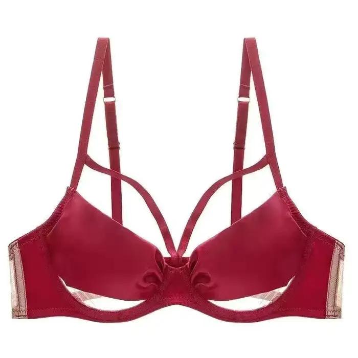 Soutien-Gorge Respirant Anti-Affaissement et Rétractable pour Femme, Sous-Vêtements Rouges, Gros Seins, Sexy, Ultra-Mince, Mariée, Mariage
