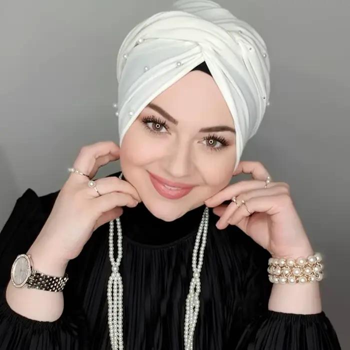 Módny moslimský čierny perlový Modal Hidžáb podkapucňa Abaya Hidžáby pre ženy Abayas Jersey šatka šaty