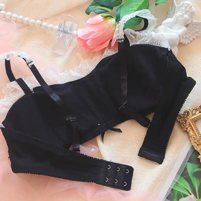 Lolita – soutien-gorge en dentelle pour fille, rétro Kawaii, sous-vêtements Sexy avec nœud papillon, ensemble de soutien-gorge et culotte sans fil, Lingerie tanga