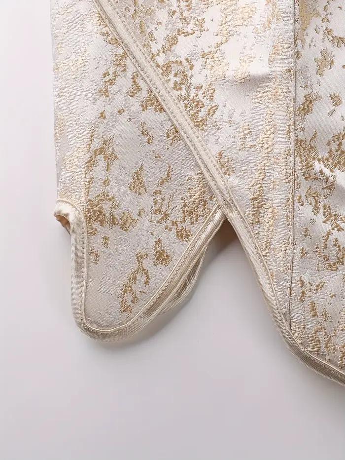 Élégant Corset Vintage Brocart Jacquard pour Femme avec Lacets et Nœud en Ruban de Satin, Serre-taille Camisole