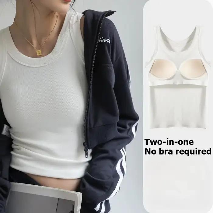 Débardeur côtelé pour femme avec soutien-gorge intégré, sans armatures, confortable pour le quotidien, tenue décontractée, sport léger, sans manches, basique, style cami