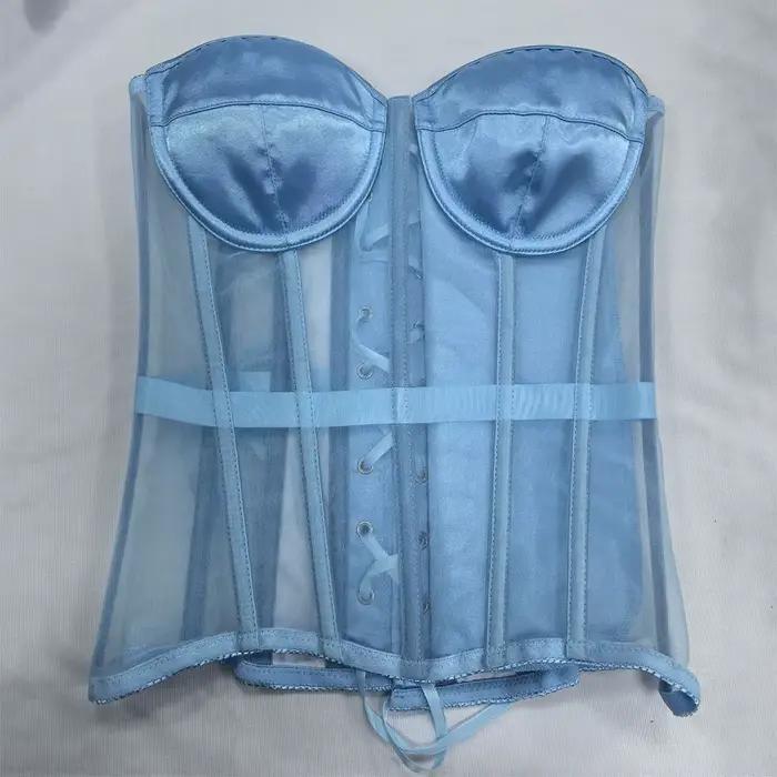 Corset bustier sans bretelles pour femmes, avec soutien-gorge, maille respirante, corsage désossé, ceinture de taille, contrôle du ventre, hauts moulants XXS à 6XL