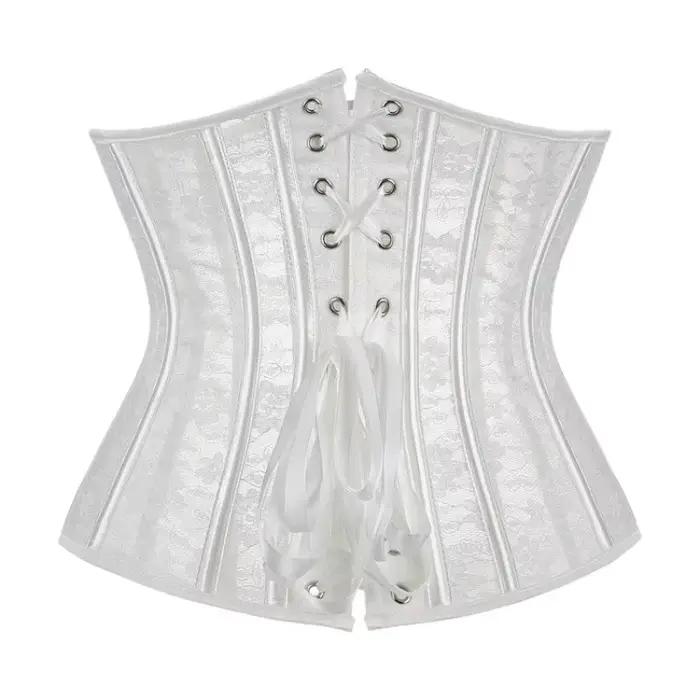 Corset sous-poitrine pour femme, noir et blanc, en maille transparente et dentelle, avec baleines en plastique, bustier, basques, gaine amincissante, serre-taille, korset ﻿
